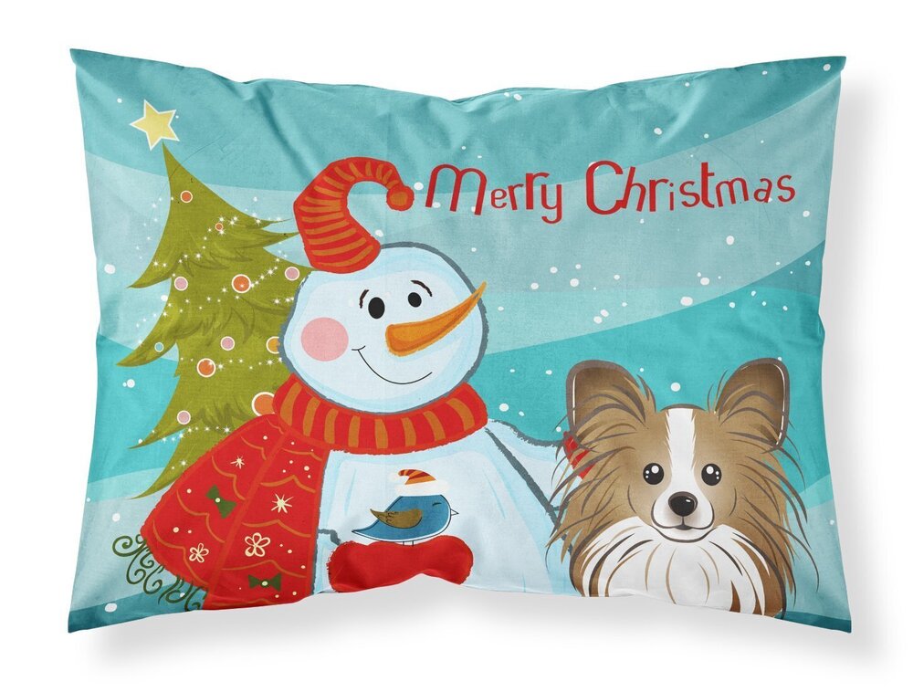 3194 BB1868PILLOWCASE Snowman with Papillon Fabric Standard Pillowcase